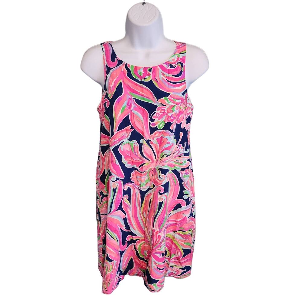 Lilly Pulitzer Jackie Dress Pink Silk Tropic Patterned Sleeveless Shift size XXS